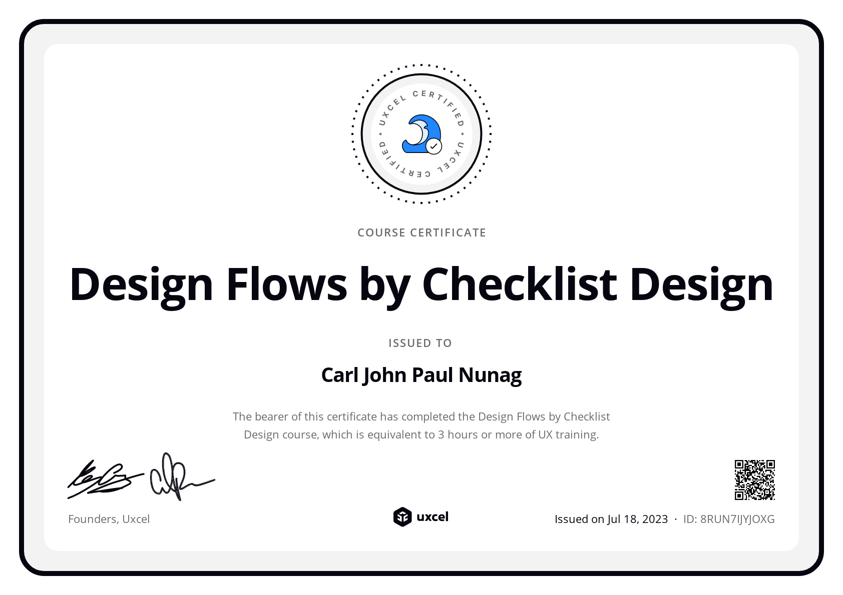 Carl John Paul Nunag's certificate